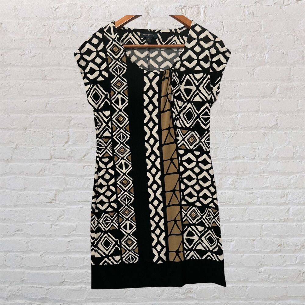 Banana Republic Women's Black Brown White Geometric Cap Sleeve Knit Dress XS